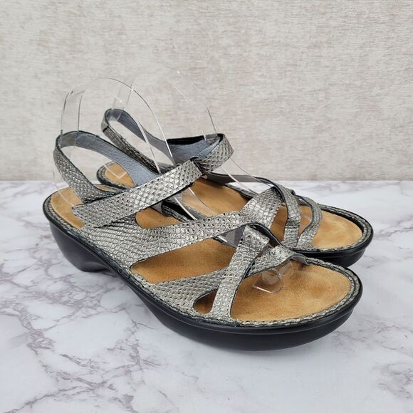 NAOT Women's Euro Size 41 Strappy Sandals Silver Leather Faux Snakeskin - Picture 1 of 12
